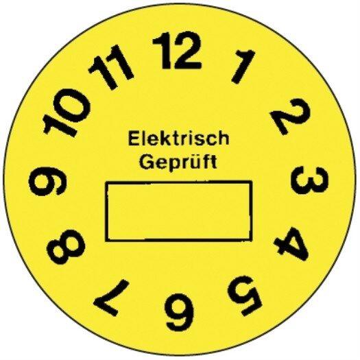 Prüfplakette  "Elektrisch ge- prüft ",gelb, Ø35mm,1 BO=5 Stk.