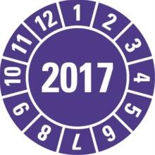Prüfplakette Ø 15mm, 2017 violett (Bogen = 10 Stück)