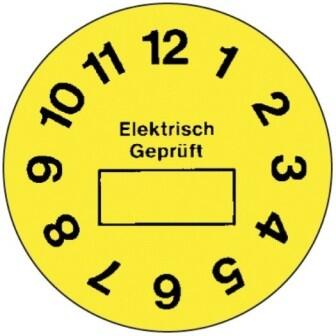 Prüfplakette  Elektrisch ge- prüft ,gelb, Ø35mm,1 BO=5 Stk.