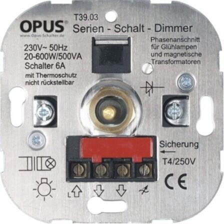elektron. Serien-Schalt-Dimmer mit Thermoschutz, 20-500VA